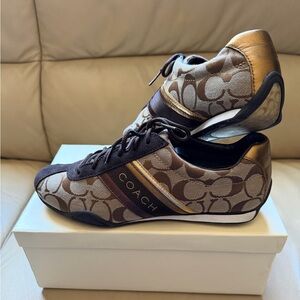 Coach Jayme Brown and Gold Logo Sneakers 7.5M